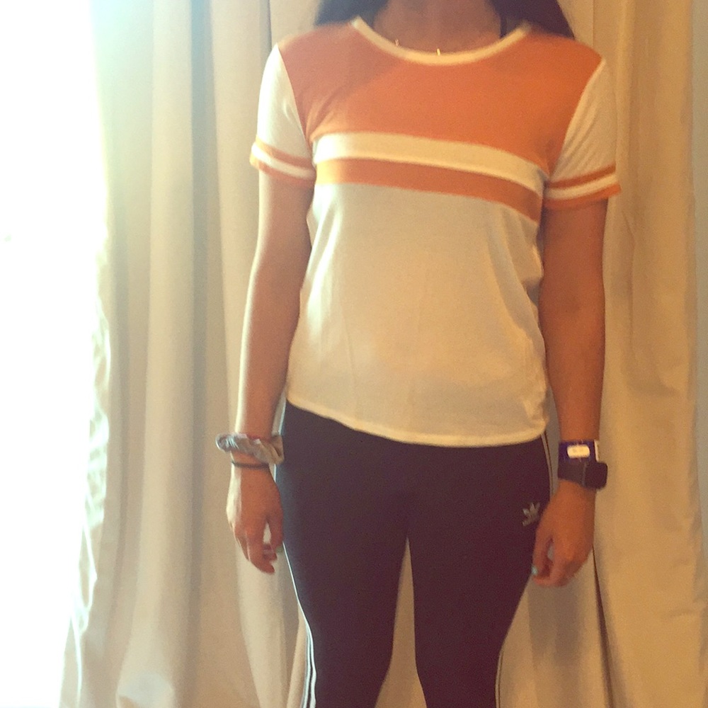 Forever 21 tee shirt with mustard yellow stripes